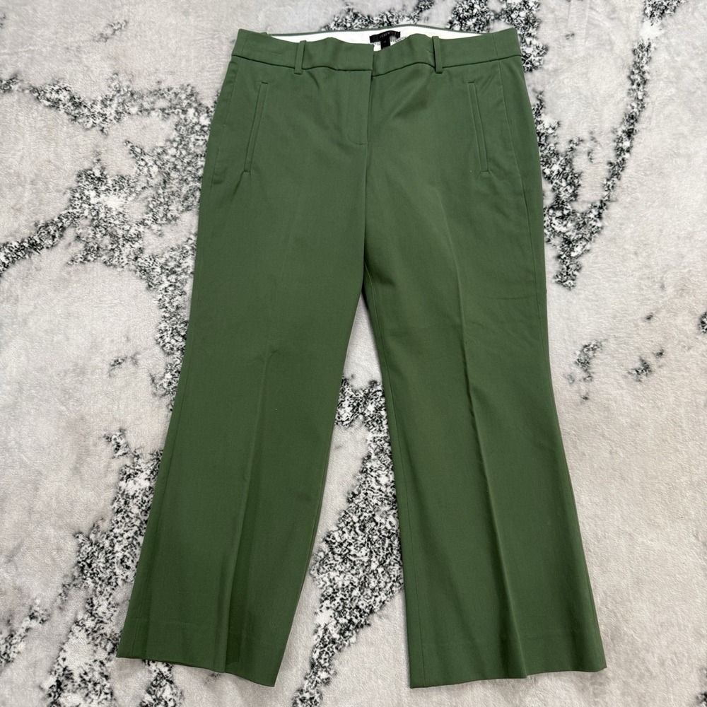J Crew Womens Size 12 Green Cropped Kick Flare Pants Stretch Career Office Ankle